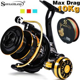 Baitcasting Reels Sougayilang Spinning Fishing Reel High Strength Cast Alloy Drive Gear Aluminum Spool Saltwater Freshwater Spinning Reel Pesca 230619