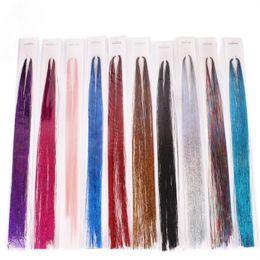 Shiny Sparkle Hair Tinsel 95cm Thin Colourful Rainbow Silk Hair Extensions Dazzles Women Hippie for Braiding Headdress