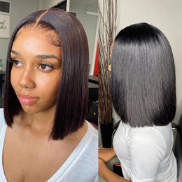 Short Straight Bob Wig 13x4 Lace Front Human Hair Wigs Pre-Plucke Malaysian Blunt Cut Short Bob Wigs 4x4 Lace Closure Bob Wigs