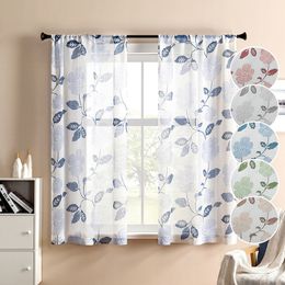 Curtain XUNTUO Modern Print Leaves Short Sheer Curtains for Living Room Bedroom Tulle Cortinas Kitchen Window Treatment Drapes 230619