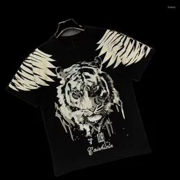 Men's T Shirts Clothes For Men Summer Short-sleeved T-shirt Korean Fashion Brand Tiger Print Round Neck Slim-fit Casual Tops