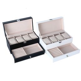Watch Boxes Cases 4 6Grids Double Watch Box Carbon Fiber Watch Case Holder Organizer Storage Box for Quartz Jewelry Boxes Display Gift 230619