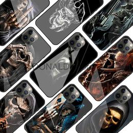 Cell Phone Cases Fashion Skull Skeleton Grim Reaper Glass Phone Case for iPhone 11 12 13 Pro XR X 7 8 XS Max 6 6S Plus SE Mobile Phones Cover J230620