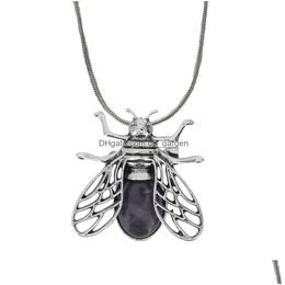 Pendant Necklaces Natural Crystals Healing Stones Fashion Fly Animal Necklace For Women Men Accessories Wholesale Drop Delive Dhnjz