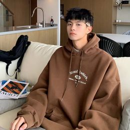 Mens Hoodies Sweatshirts M8XL Korean Men Letter Brown Print Hoodie Oversize Loose Long Sleeve Student Hooded Sweater Autumn Outerwear Unisex 230620