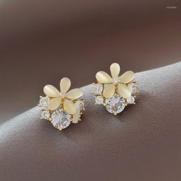 Stud Earrings Korean Fashion Opal Flower For Women Girls Exquisite Cute Transparent Stone Geometric Zircon 2023 Jewellery