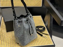 2023 new design sense rhinobar drawstring diamond Cheque bucket bag cute fashion trend luxury compact practical party essential