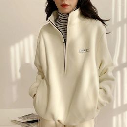Women's Hoodies Korean Warm Fleece Sweatshirt Women Spring Autumn Casual Loose Letter Kpop Fashion Plus Velevt Top 2023 Pullover Outwear