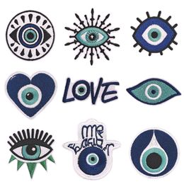 Notions Evil Eyes Iron on Patches Goth Punk Retro Embroidered Patch Blue Appliques for Clothing Jacket Hats Bags DIY Craft Accessories