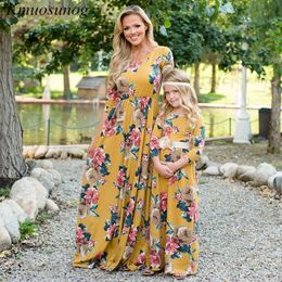 Family Matching Outfits Autumn Mommy and me clothes Winter Three Quarter Blue Print Dress Mother Daughter Dresses Parent Girls Child C05 230619