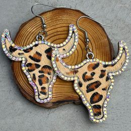 Dangle Earrings Leopard Drop Cow Head Genuine Cowhide Leather Horse Feather Trend Jewellery