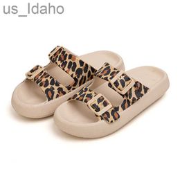 Slippers Summer Women's Thick Sole Slippers Leopard Print Double Buckle Sandals Couples Female Home Outdoor Soft Slides Ladies Shoes J230620