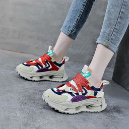 Genuine leather Colour matching single shoes 2023 Spring and Autumn New Top layer Cowhide Dad's Roller Shoes Women's thick soles Elevated sports casual shoes