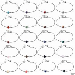 Chain Sier Healing Crystal Bracelet Wristbands 8Mm Stone Beads Chakra Gemstone Cuff Bangle Anklet Jewellery Adjustable For Men Zc