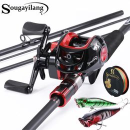 Rod Reel Combo Sougayilang Fishing Rod Reel Combo 1.8~2.1m Carbon Fibre Casting Rod and Baitcasting Reel with Fishing Line Lure for Bass Trout 230619