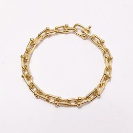 Link Bracelets Fashion Bracelet Gold Silver Colour U Bamboo Joint Lovers Bangle Fine Chain Women Jewellery Gift High Quality