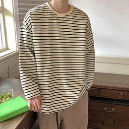 Men's T Shirts YASUGUOJI Spring Oversize Long Sleeve T-Shirt Mens Korean Fashion Contrast Striped Crewneck Top Loose Casual Sweatshirt Men