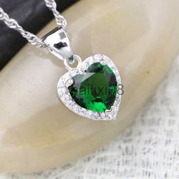 Pendant Necklaces Heart Pendant Neckle Green Cubic Zirconia 925 Silver Jewellery for Women J230620