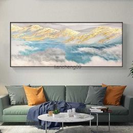 Sunset Horizontal Version Home Decoration Mural Hand Drawn Canvas Gold Foil Oil Painting Living Room Sofa Background Wall Poster L230620