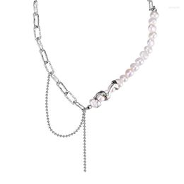 Chains Real S925 Sterling Silver Necklace Pearl Women's Style Texture Cross Chain