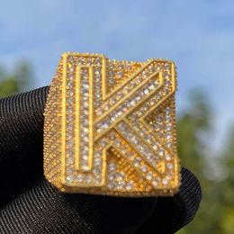 Cluster Rings Bubble Letter A~Z Single Baguette Ring for Men Custom Initial Finger Charm Real Gold Plated Micro Pave Hip Hop Rock Street 230620