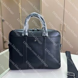 Designer Laptop Bag For Men Shoulder Bag Leather Black Business Briefcase Solid Color Computer Bag Luxury Mens Handbag