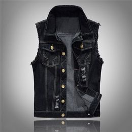 Men's Vests Punk Denim Vest Sleeveless Jean Jackets with Rivets Double Pockets Slim Fit Attractive Figure Soft and Comfy Top 230620