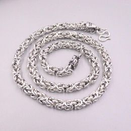 Chains Genuine S925 Sterling Silver Necklace 7mm Byzantine Link Chain 22.8inch For Man