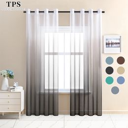 Curtain TPS Gradient Color Sheer Curtains for Living Room Bedroom Tulle the Kitchen Decor Window Treatment Door Drapes 230619