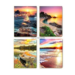 4Pcs DIY Full Round Drill Diamond Painting Cross Stitch Craft Kits Home Mural Art Decoration Painting Garden Sunset L230620