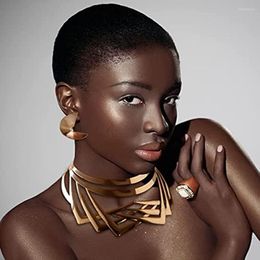 Necklace Earrings Set African Punk For Women Gold Collar Choker Statement Tribal Costumes Jewellery Accessories