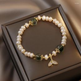 Beaded Strand Minar Ins Baroque Freshwater Pearl Bracelets for Women Girls Sparkly Rhinestone Crystal Mermaid Tail Bracelet