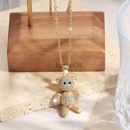 Pendant Necklaces 10 Colors Stainless Steel Cute Bear Pendant Neckle Design Pave Setting Zircon Copper Collares Gold-chain Valentine's Day Gift J230620