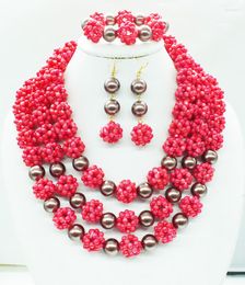 Necklace Earrings Set Luxury Bridal India Women Jewellery Nigerian Coral Beads Suit Fashion Wedding