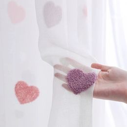 Curtain Sweet Pink Heart Voile For Kids Girls Bedroom Cartoon Embroidered Tulle Living room Window Panel Rideau M057 230619