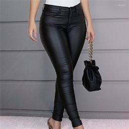 Women's Leggings Leather Casual Pants Small Feet Women Warm Trousers Sexy Tight-Fitting Ladies Stretch High-Waist Fashion Pure Color