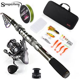 Rod Reel Combo Sougayilang 1.8-3.3m Carbon Fibre Spinning Fishing Rod 131BB Fishing Reel Combo Telescopic Fishing Pole Spinning Reel Kit Pesca 230619