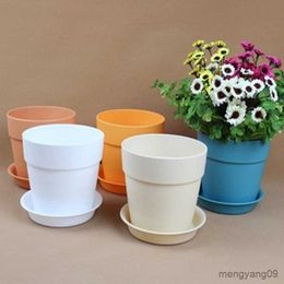 Planters Pots 1 Pcs Flowerpot Resin Plastic Round Green Plants Flower Pot With Tray Garden Home Indoor Gardening Flowerpot Room Decoration R230620