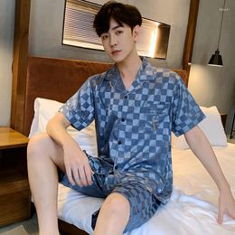 Men's Sleepwear Men Comfortable Pyjamas Oversize 4XL 5XL 90kg Short Sleeve Casual Home Wear Summer Silk Boy Pajama Set Leisure