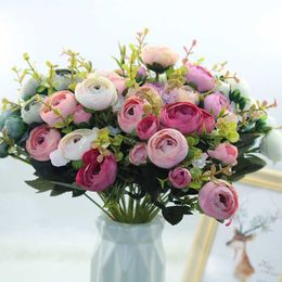 Dried Flowers bundle Silk tea roses Bride bouquet for Christmas home wedding new Year decoration fake plants artificial flowers