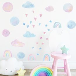 Watercolour Heart Clouds Wall Stickers for Baby Girls Room Wall Decor Removable PVC Wall Decals Home Decor Wallpapers DIY Murals