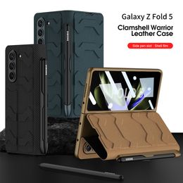 Clamshell Warrior Cases For Samsung Galaxy Z Fold 5 Case Pen Slot Wallet Leather Protective Film Screen Cover