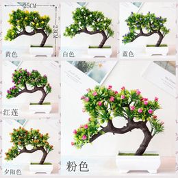 Decorative Flowers 23x25cm Green Artificial Small Tree Potted Bonsai With Roses Home Bedroom Living Room Decoration Fake Plants Flores