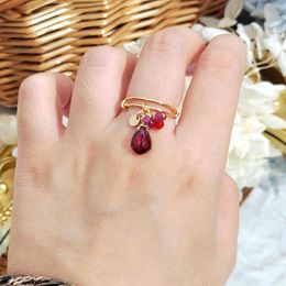 Cluster Rings Lii Ji Garnet Ruby Carnelian American 14K Gold Filled Adjustable Ring Natural Stone Handmade Jewelry