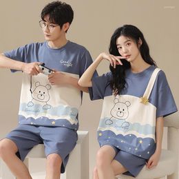 Men's Sleepwear Cotton Pajamas For Mens Summer Matching Couple Nightgown Soft Breathable 2 Pieces Home Clothes Casual Hombre Pijama