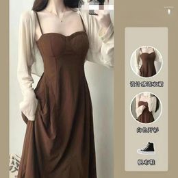 Work Dresses Long Sleeve Cardigan Crop Coat Two-piece Dress Ladies Sleeveless Suspender Robe Suit Women 2 Pieces Skirt Suits Q173