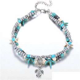 Anklets Fashion Double Yoga Beach Pendant Anklet Bracelet Conch Turtle Starfish Pearl Drop Delivery 202 Dmy