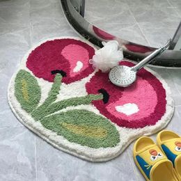 Carpets Japanese-Style Cute Flocking Cherry Floor Mats Bathroom Absorbent Carpet Home Bedroom Doormat Foot Mat Toilet Rugs