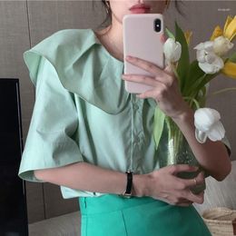 Women's Blouses French Doll Big Lapel Simple Single-breasted Short-sleeved Shirt Female 2023 Summer Korean Sweet Temperament Chic Tops