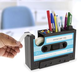 Pencil Cases 2 in 1 Multifunctional Pen Holder Creative Office Desk Stationery Organiser Retro Cassette Tape Dispenser Pen Holder Gift 230620